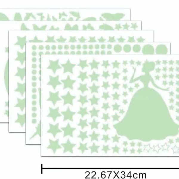 1 stk. fe-glød-i-mørke stjerneloftslampe, fluorescerende stjerne, børneværelse, enhjørning, sommerfugl, fluorescerende prikker