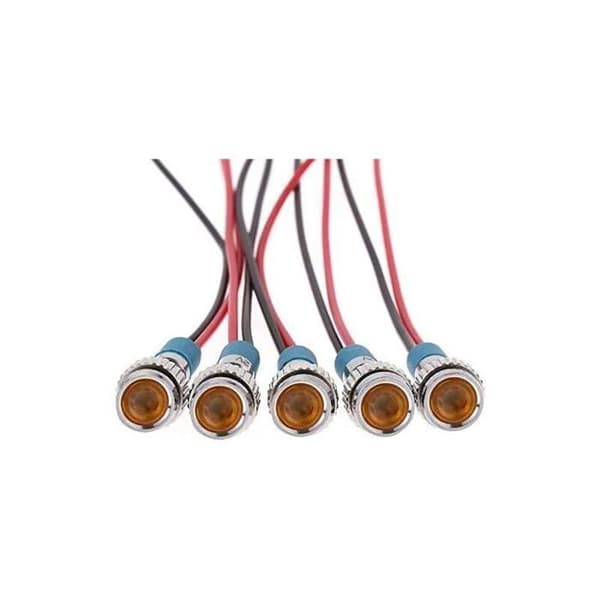 5 stk. gule 12V 8mm LED instrumentbræt advarselslamper, velegnet til biler