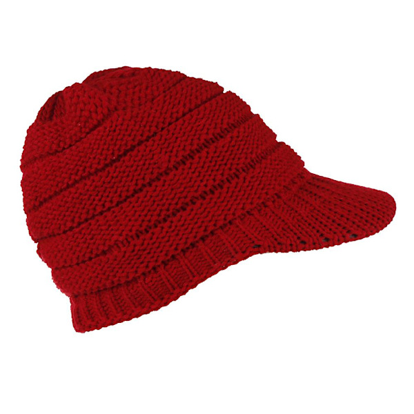 Dame Vinter Strikhue Vinter Kasket Hue Til Kvinder Slouchy Hue Med Skygge Varm Red