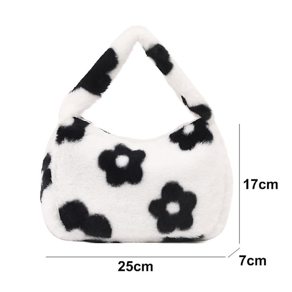 Kvinner Jenter Mote Plysj Trykk Clutch Håndveske Hvit white