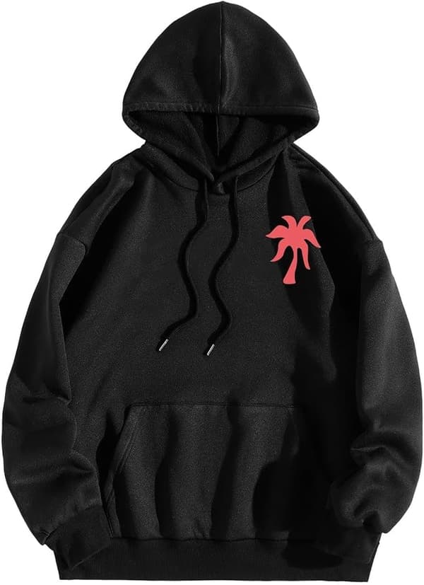 Palm Puff hettegenser for kvinner 2025 Rosa grafisk hettegenser Black