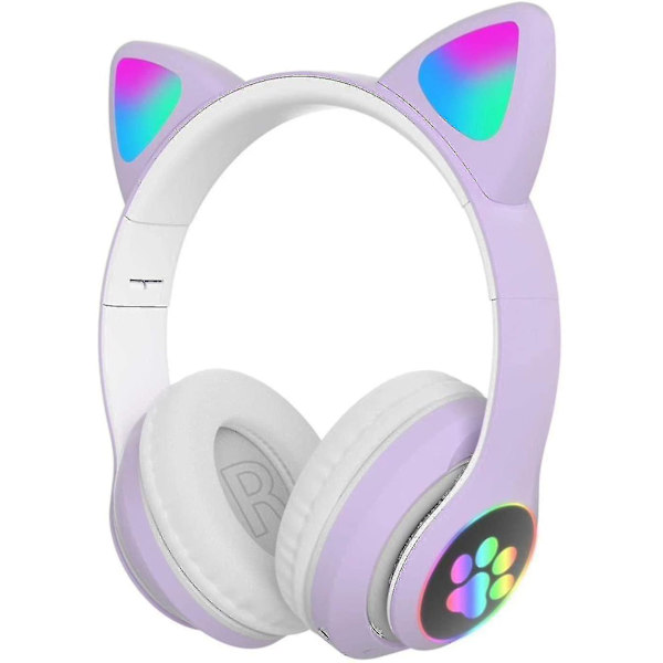 Peliheadset Muoti Bluetooth Kissan Korva Led Yhteensopiva Valo Ylös Langaton Headset Violetti