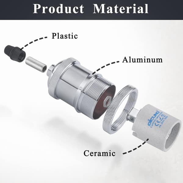 4 stk. Retro Edison Antik Aluminium Lampholder, E27 Skrue Chrome
