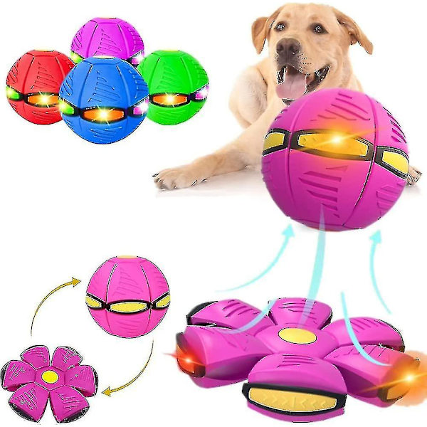 Husdjur Leksak Flygande Tallrik Boll Husdjur Leksak Tryckreducerande Trampande På Boll Flygande Tallrik Med 3 LED-ljus Pink