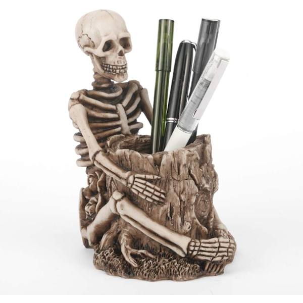 Kraniet Penneholder Skeletnøgleholder Makeup Penselholder Hjemmekontor Skrivebordstilbehør Organizer Tilbehør