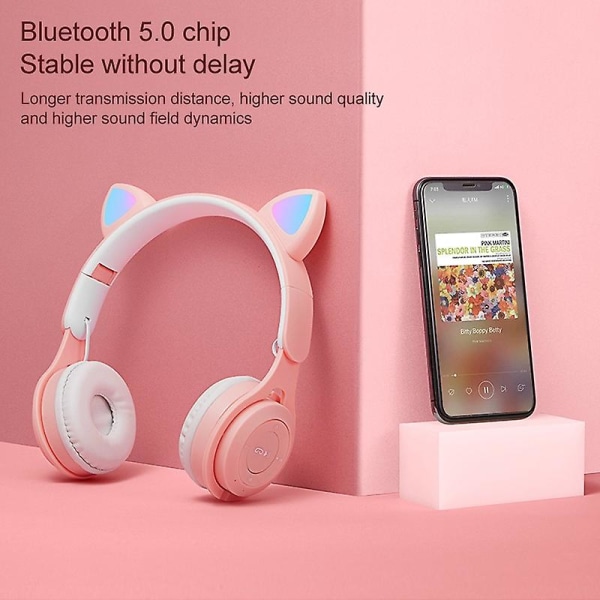M6 Cat Ears Fargerike To-farge Bluetooth Headset Purple
