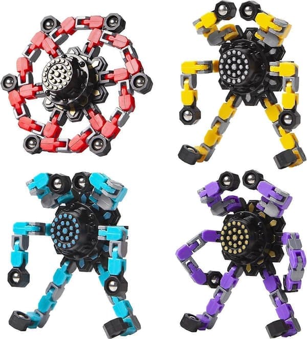 Transformerbare Fidget Spinners 4 stk for barn og voksne Stressavlastende sensoriske leker for gutter og jenter Fingertuppgyro
