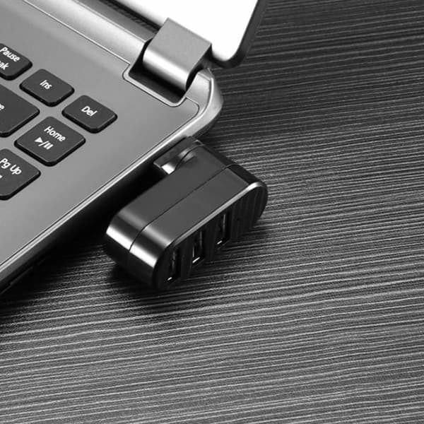 USB-portdeler, kompakt bærbar 3-ports roterende USB-hub, USB-dockingstation, sort