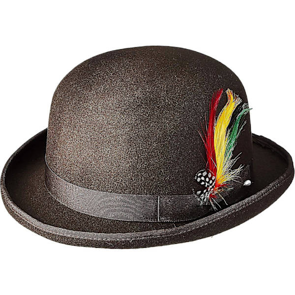 Unisex Hård Topp Ull Bowler Hatt Med Fjäder Satinfodrad Storlekar S Till Xl XL Brown