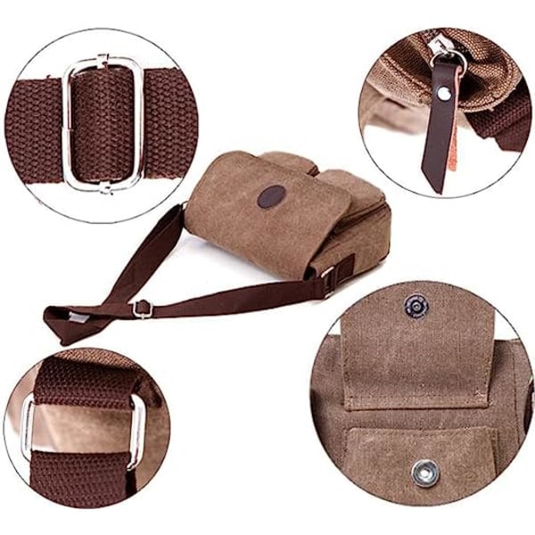 Vintage kangaskassi miehille ja naisille, pieni laukku, rento olkalaukku, crossbody-laukku, matkalaukku Brown