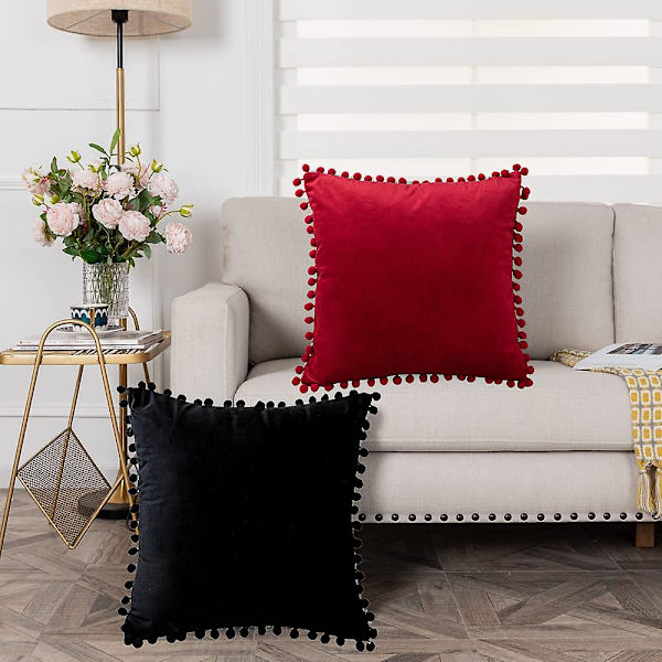 Enfärgad hårig kuddfodral i sammet, kuddfodral för soffa, säng, kuddfodral i stil 1 style1