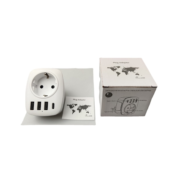 Multi-netværk USB-stik, multi-stik USB-oplader med 1 AC-udgang, 1 USB C og 3 USB-porte, stikkontakt kompatibel med iPhone/iPad, ideel til hjemmet