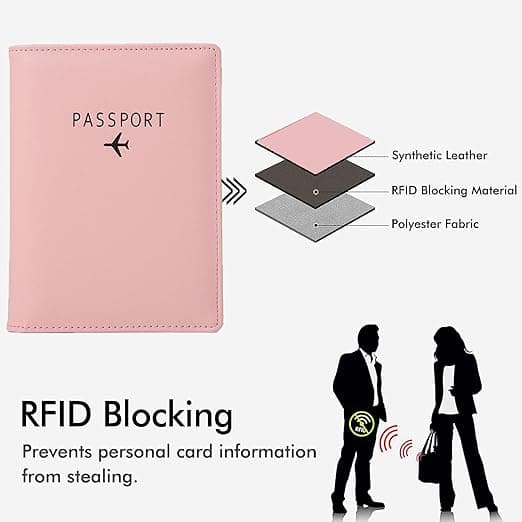 Läder Resepassfodral Passfodral Blockering, Läder Kortfodral, Resedokument Organizer Fodral Pink