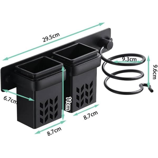 Hårtørrerholder, Hårtørrerstander og Glattejernsholder i Aluminium, Kabelopbevaring og Organizer