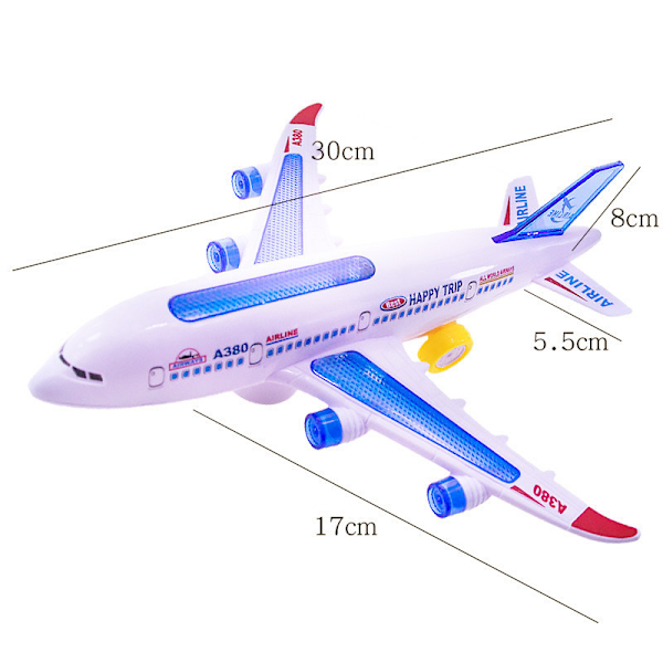 Suuri Airbus A380 -sähköinen vilkkuva musiikkiyleismaailmallinen lentokone, unelma Airbus -ilmailumallilelu