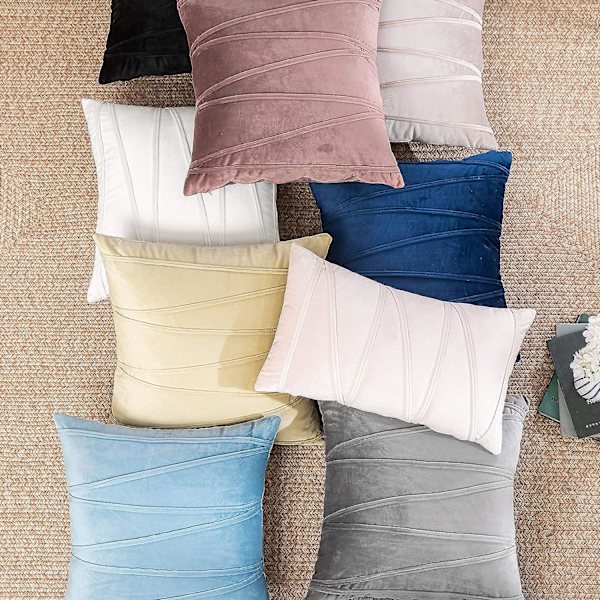 2-pack Boho Sammetskuddfodral Dekorativa Mjuka Solida Utomhus Kuddfodral För Soffa Säng 18x18 Tum Blå