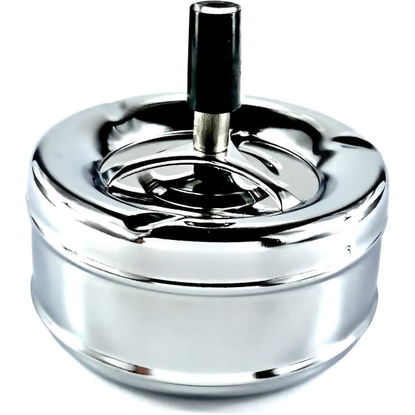 Extra Large Chrome Spinning Ashless Ashtray | Premium Windproof Outdoor Ashtray | Deep Base | Easy to Empty