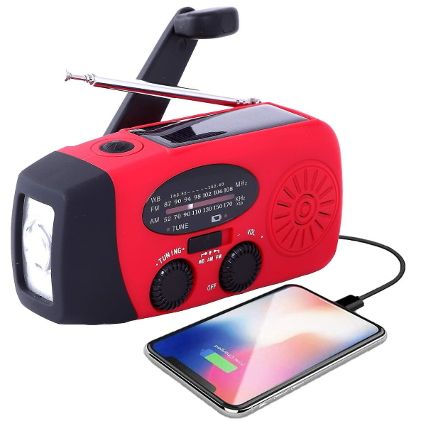 Solcellsladdad handvevad radio med stark ficklampa 2000mah powerbank