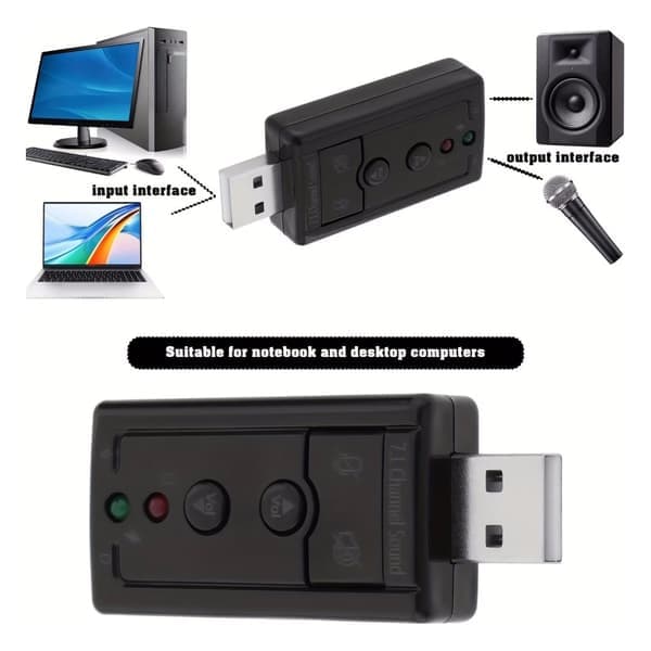 Bærbart eksternt USB 2.0 lydkort til stationære og bærbare computere, velegnet til højttalere, hovedtelefoner og mikrofoner