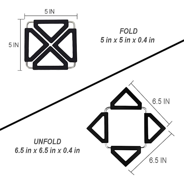 Underlägg för heta kastruller, expanderbar silikonunderlägg värmebeständiga kökstillbehör (2-pack) Black