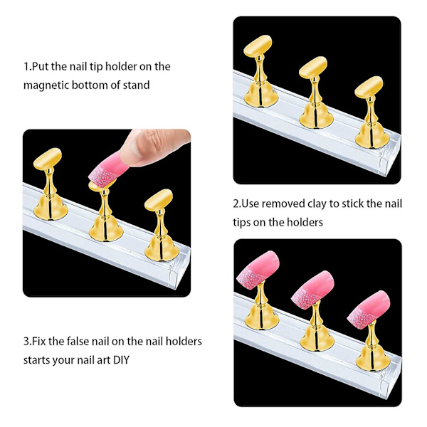 4 set nagelställ för press on naglar display, magnetisk falsk nagelhållare för målningsnaglar övningar, nybörjare akryl nagelkonst kit tillbehör, nagel