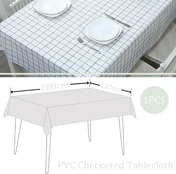 137*90cm Rutig PVC Duk Pläd Bordsdukar, Vit Rektangulär Pläd Stil Bordsduk, Fläckresistent, Vattentät, Plastdukar