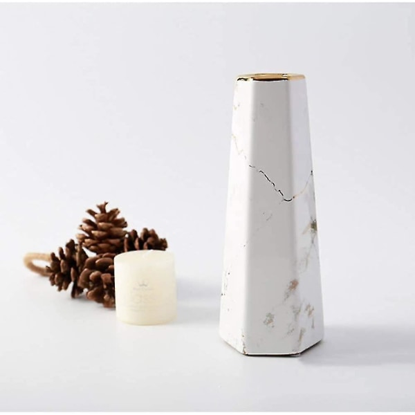 Dekorativa keramikvaser Vitguld Marmorvas Modern Blomstervas för heminredning, vardagsrum, centerpieces (vit, liten) (hy)
