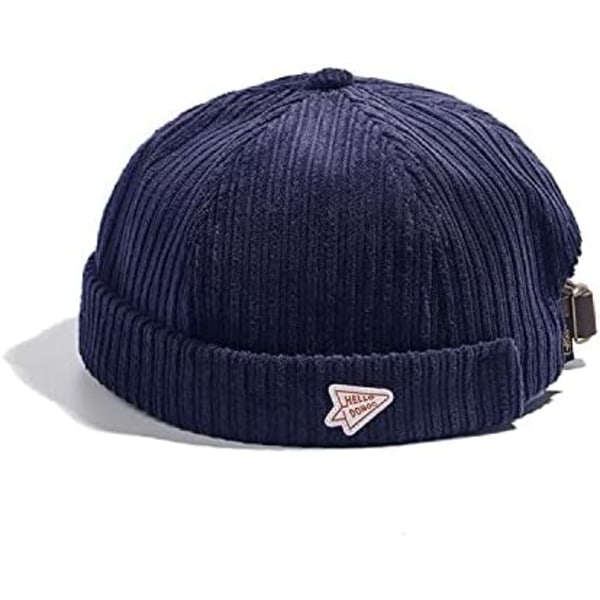 Corduroy Caps Justerbar Brimløs Caps Retro Rullede Mansjetter Harbour Hat Arbeider Sailor Caps Beanie Skullcap Docker Leon Hat Navy