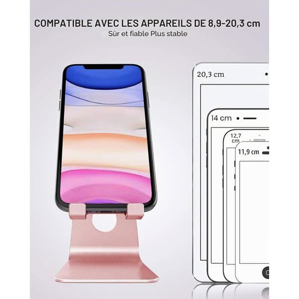 Justerbar multi-vinkel telefonholder i rosaguld, til alle iPhone- og Samsung-modeller