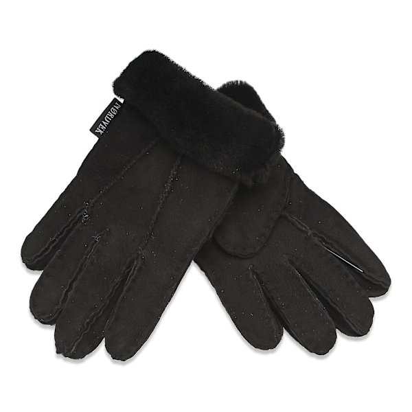 Barn 100% äkta fårskinn handskar med pälsmanschett 313-100 Medium (Approx. 3-5 Years) Black