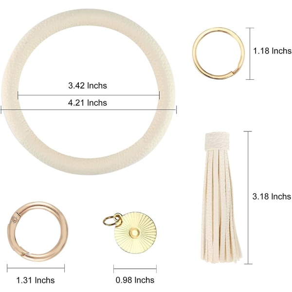 Stor cirkel nøglering læder kvast armbånd holder nøglering nøglering til kvinder pige Beige