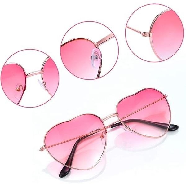 2 par Hippy Specs Briller Hjerteformede solbriller til Hippie Fancy Dress Tilbehør, Rose Gold Stel (Gradient Red Lens)