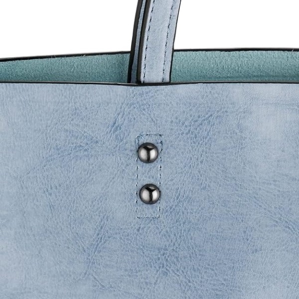 Mjukt PU-läderhandväskor för damer med stor kapacitet Retro Vintage Topphandtag Casual Tote Axelväskor, Tote Bag Handväskor för kvinnor (blå)