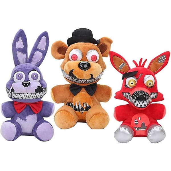 Foxy The Pirate + Nightmare Bonnie + Freddy Fazbear + Chica Set Five Nights At Freddy's Plush Set Fnaf Plys Fnaf Toys Søstersted for børn 11