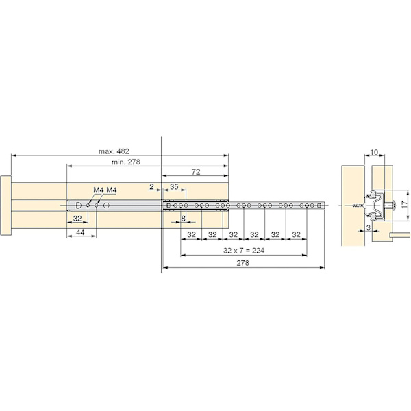 Bimirth 5 par (10 st) kulskenor/kullagerutdrag del 17 mm x 278 mm för låda, zinkpläterad 278mm