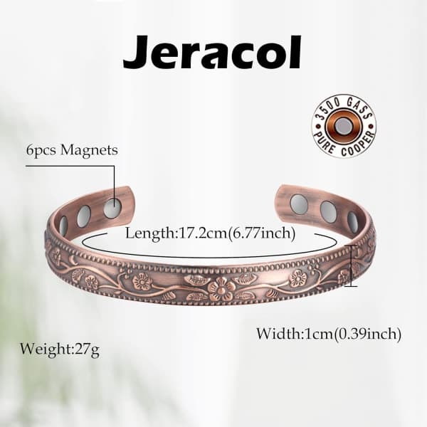 Solid kobber magnetisk armbånd til kvinder og mænd, med 6 magneter (3500 Guass) til Valentinsdagsgave, en Copperplum 1 stk. Copper Plum