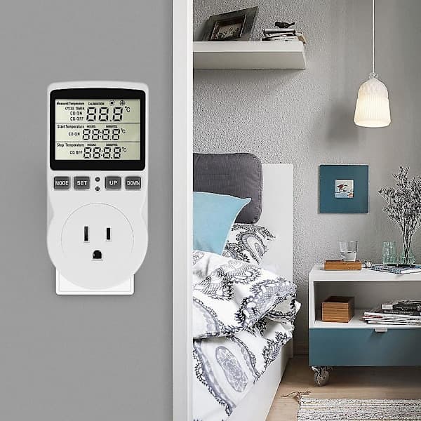 Digital Temperaturkontroller Strømuttak EU Plugg Termostat Med Timerbryter Sensor Probe Oppvarming Kjøling [DB] FR FR