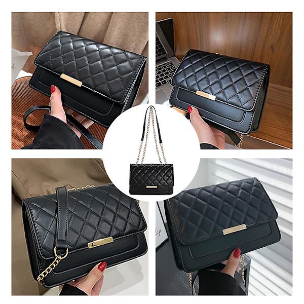 Liten Quiltad Crossbody-väska för kvinnor Quiltad axelväska Handväska med kedjerem Svart black