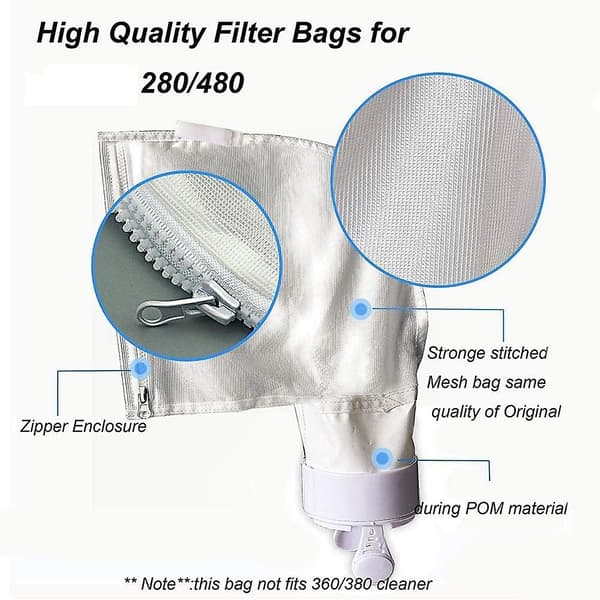 Pakke med 3 udskiftningsposer med lynlås, kompatibel med Polaris 280 480 Multi-Function Nylon Mesh