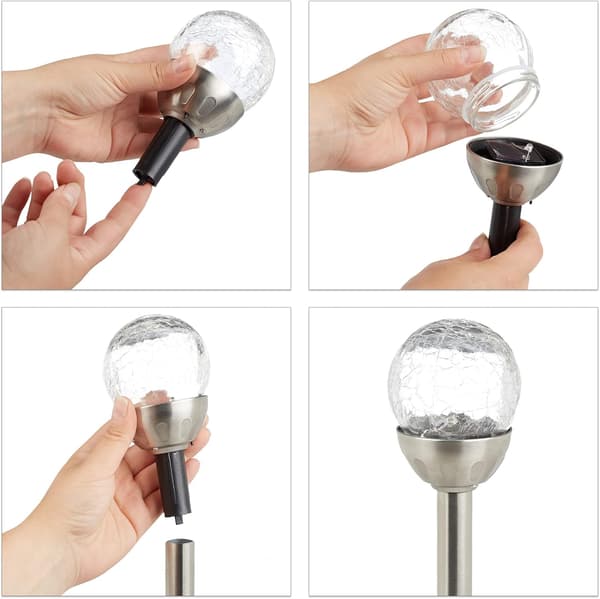 utendørs solcellelamper sett med 3, LED hage solcellelamper kaldt, hvitt lys, vanntett, jordspyd, sølv