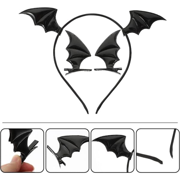1 sæt søde flagermus til Halloween, børnehårspænder, Halloween-rollelegsfest (sort) Sort Black