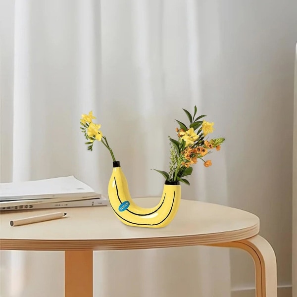 Banan Vase Holdbar Lys Gul Farve Syntetisk Harpiks Moderne Blomsterpotte Kunsthåndværk Dekoration Hjemme Dekoration