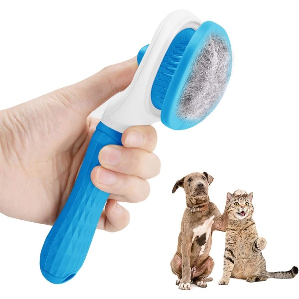 Kæledyrsbørste, kattekam hundeplejebørste kæledyrsbørste,  kæledyrsbørsteværktøj med renseknap til kattehund, kattebørste til kort-/langhårede  katte (blå) 29c0 | Fyndiq
