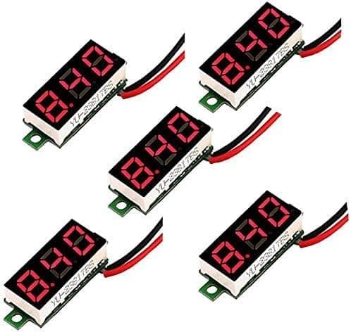 5 stk. digital DC voltmeter 0,28 tommer to-leder 2,5V-30V mini digital DC voltmeter spændingstestermåler, LED digital spændingsmåler (rød)