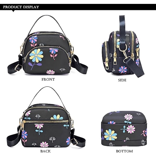 Cross Body Phone Bag Women,Nylon Wallet Shoulder Bag,3 Layers Zipper Cell Phone Purse with Adjustable Strap(Black Pattern 2)