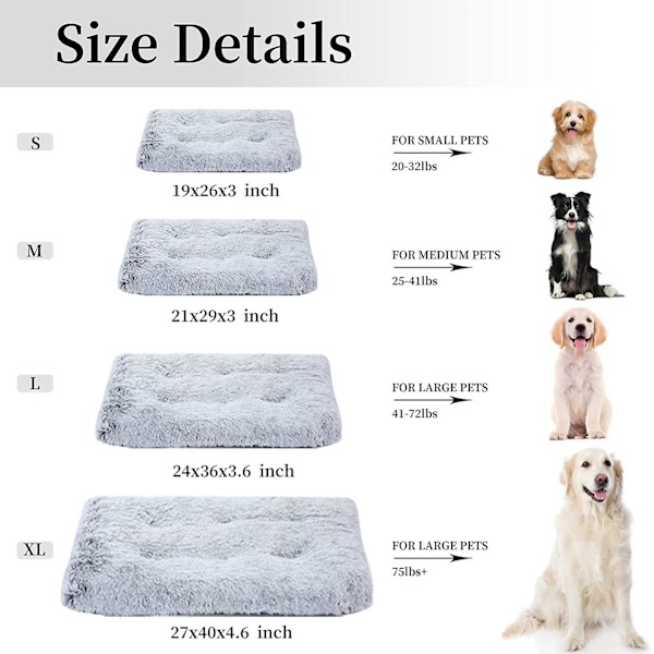 Tvättbar hundsäng, mjuk plysch lugnande hundsängar hundbur madrass kudde för stora medelstora små hundar fluffig hundmatta 40*30*5cm