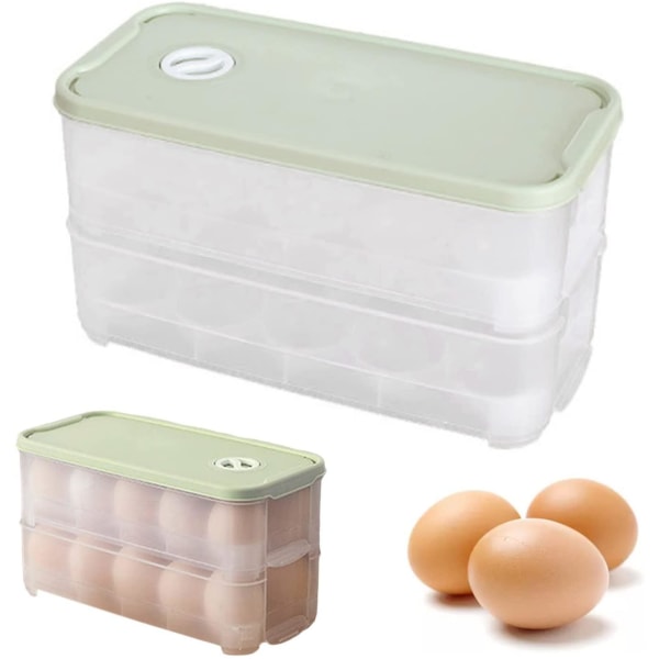 Äggbehållare Kylskåp, ägglåda i plast för 20 ägglåda Äggförvaring Ägglåda i plast med lock, för kök / camping (dubbellager)