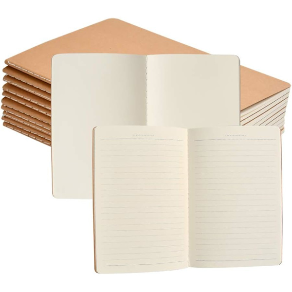 10 stk. notesblok A5, Kraft Cover Notebooks 5 pakker blanke sider/ 5 linjerede sider (36 ark hver), Great Sketchbook Drawing Notebook, Classic Diary Note Pads