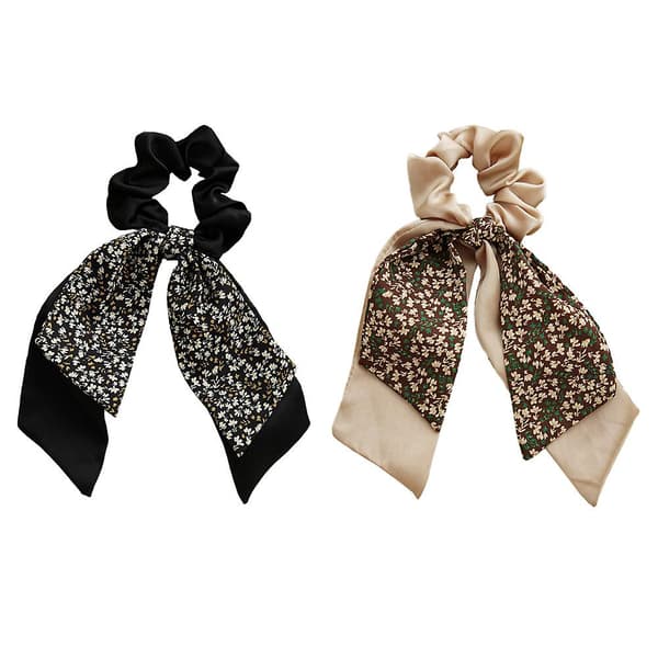 2-pack knutna rosett hår elastiska hår scarf hår band scrunchie hästsvans hållare för kvinnor och flickor Style 1