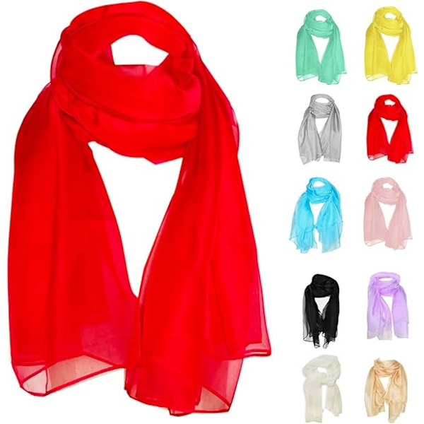 Chiffon-skjerf, sjal og omslag for kvinner, mykt og lett kveldskjole elegant brudekjole brudepike skjerf Red